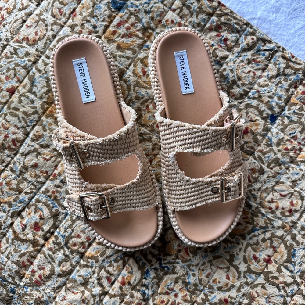 Steve Madden Tan Woven Slide Sandals